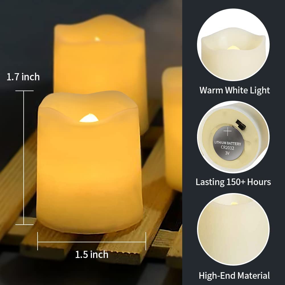 SHYMERY Flameless Votive Candles – 24-Pack LED Tea Lights with 200+ Hour Battery, Warm White for Decor (1.5"x1.7")