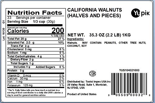 Yupik Raw California Walnuts – Halves & Pieces, Unsalted & Unroasted (2.2 lb)