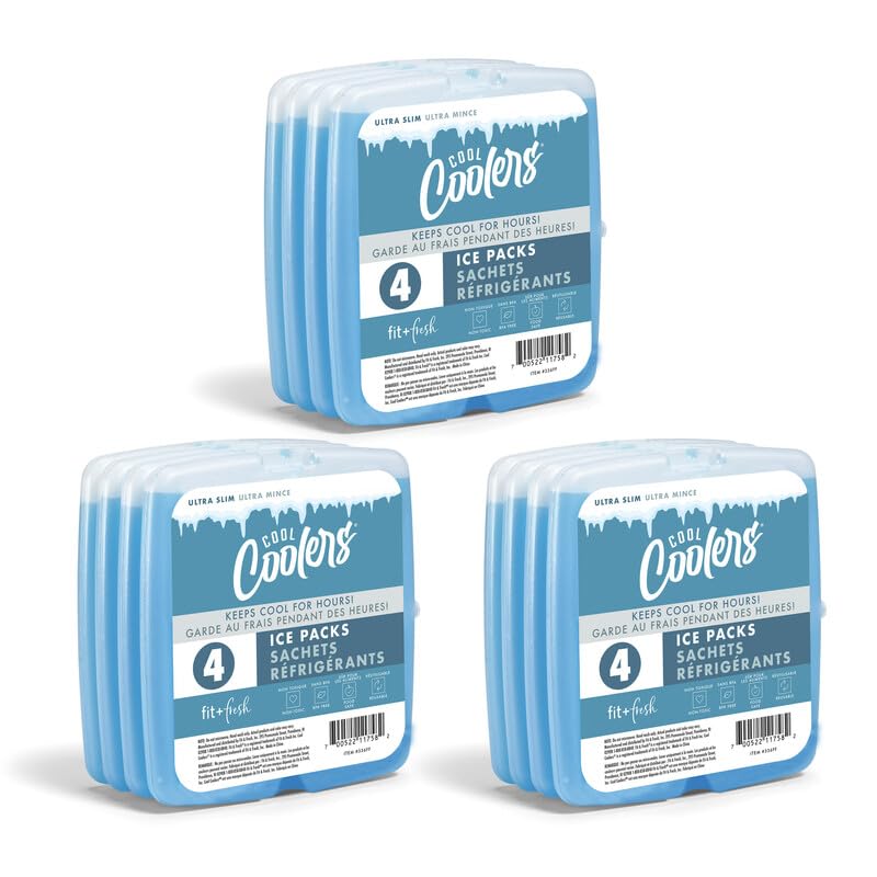 Fit + Fresh Cool Coolers – Slim Reusable Ice Packs for Lunch Bags & Boxes, Long-Lasting Cold Packs