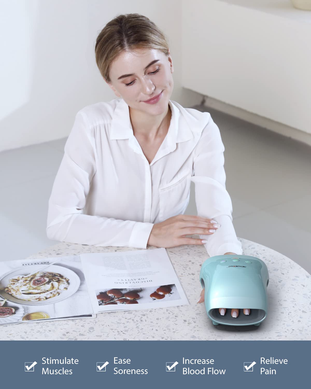 CINCOM Cordless Hand Massager – Heat & Compression Therapy for Carpal Tunnel & Arthritis (White)