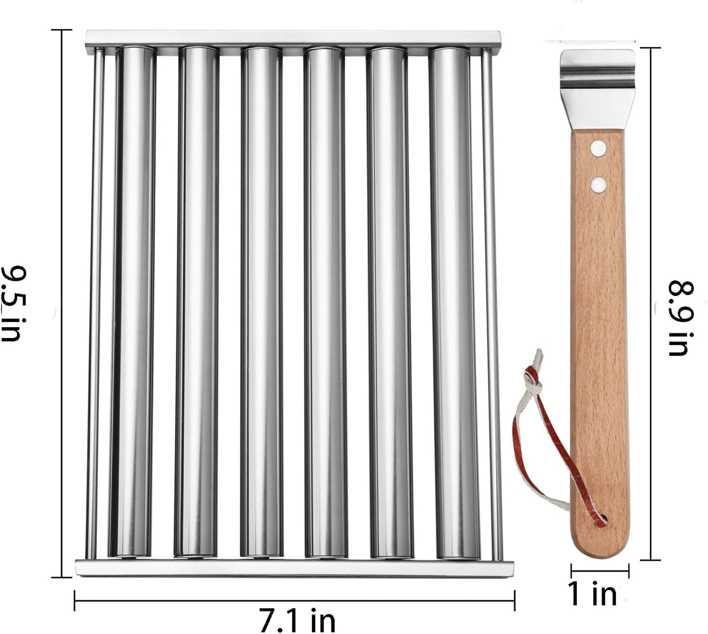 Stainless Steel Hot Dog Roller – Large Grill Top Sausage Roller with Wood Handle for BBQ & Camping