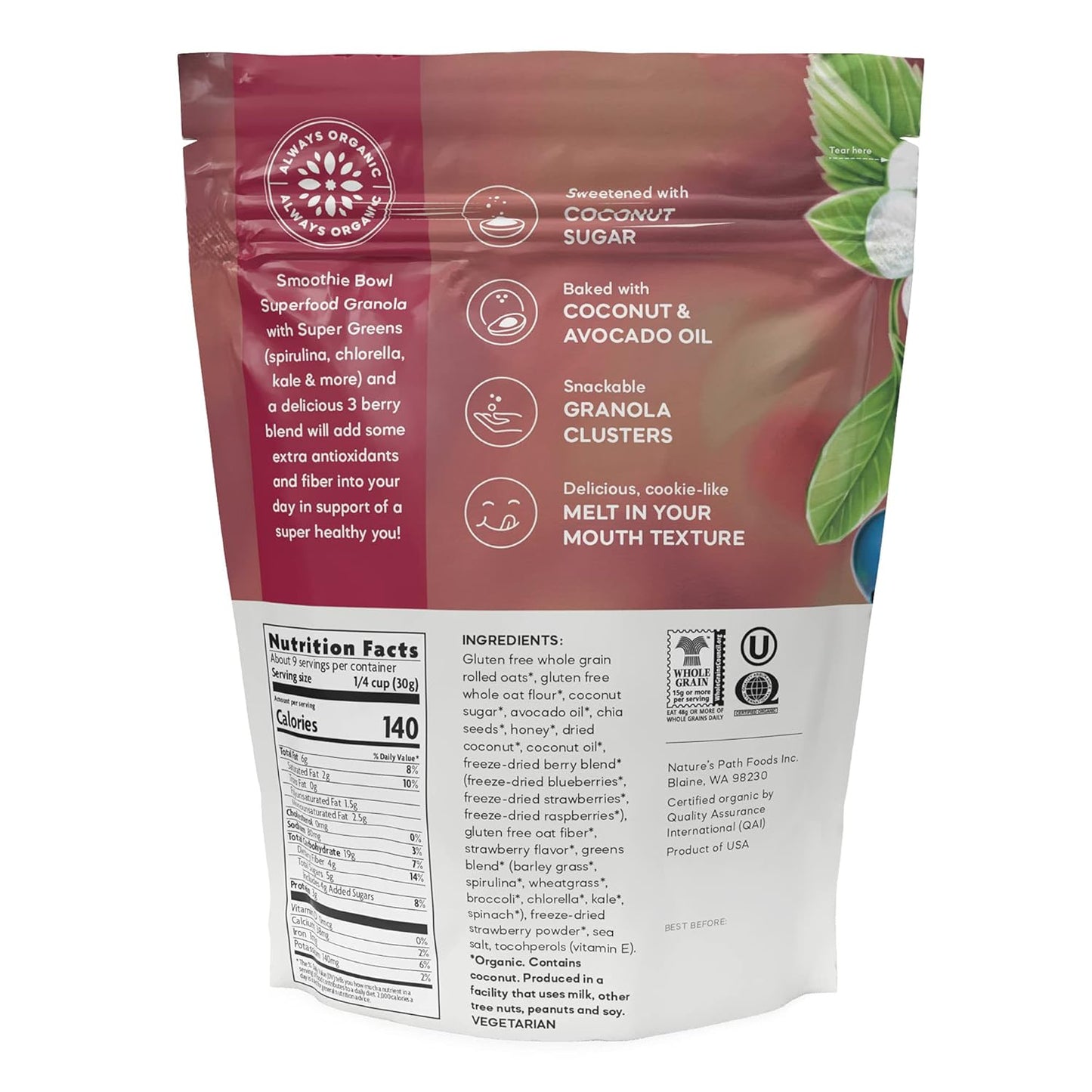 Nature's Path Superfood Granola – Organic Smoothie Bowl Topping (9.5oz, Gluten-Free)