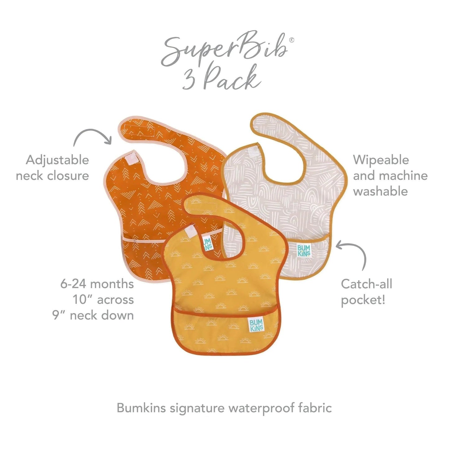Bumkins SuperBib 3-Pack – Waterproof Baby Bibs for Feeding (Happy Campers)