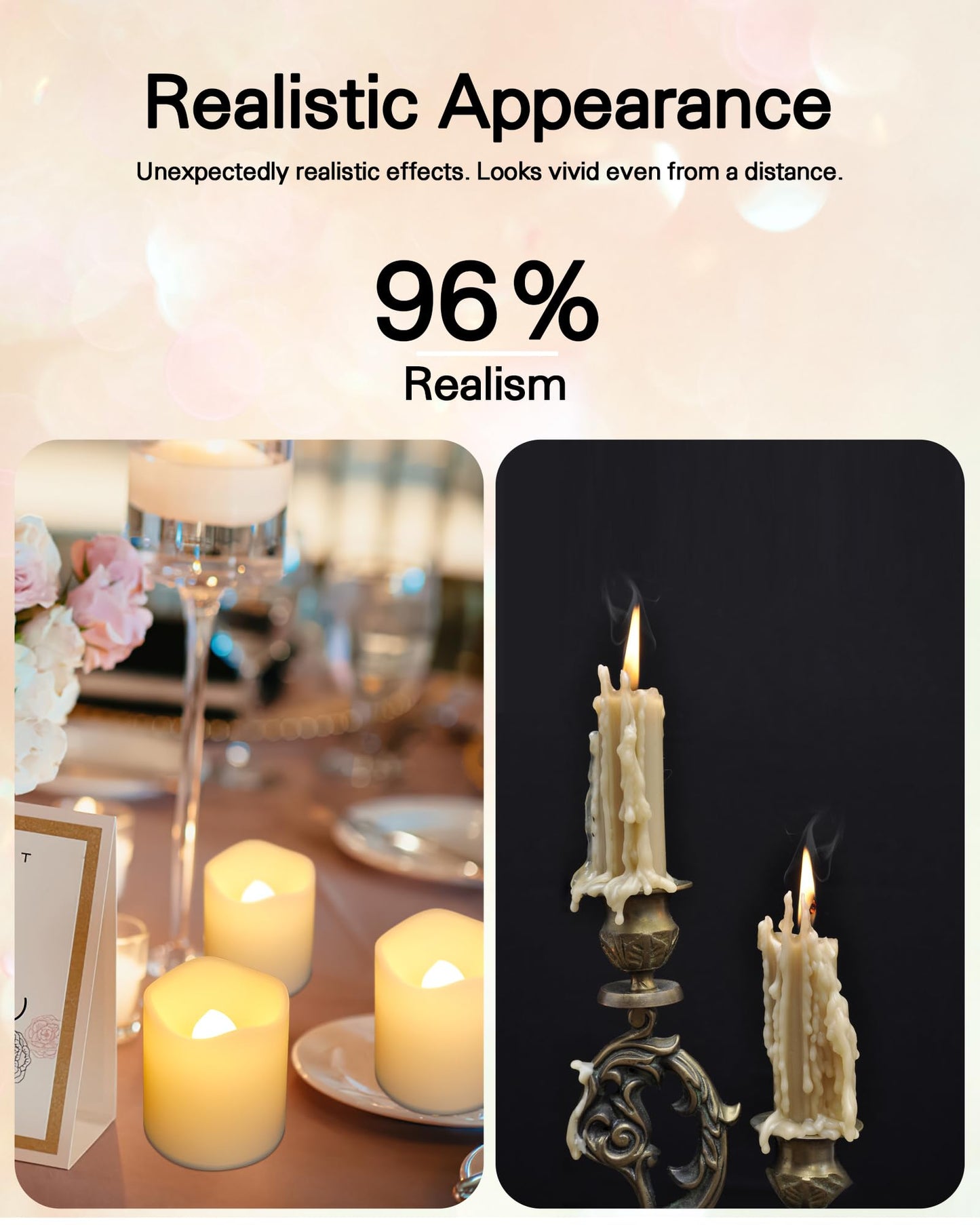 SHYMERY Flameless Votive Candles – 24-Pack LED Tea Lights with 200+ Hour Battery, Warm White for Decor (1.5"x1.7")
