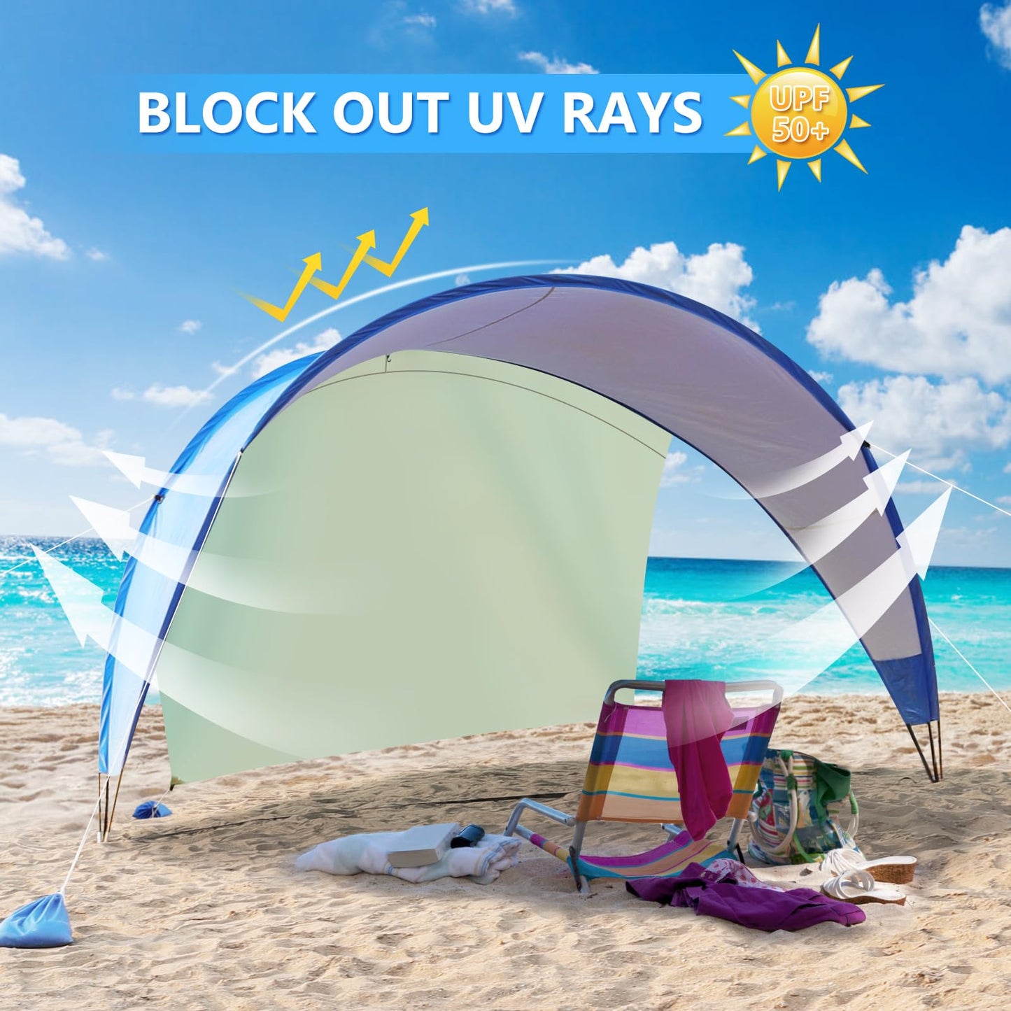 TOBTOS Pop-Up Beach Tent – UPF 50+ Sun Shelter for 2–3 People, Lightweight with Carry Bag