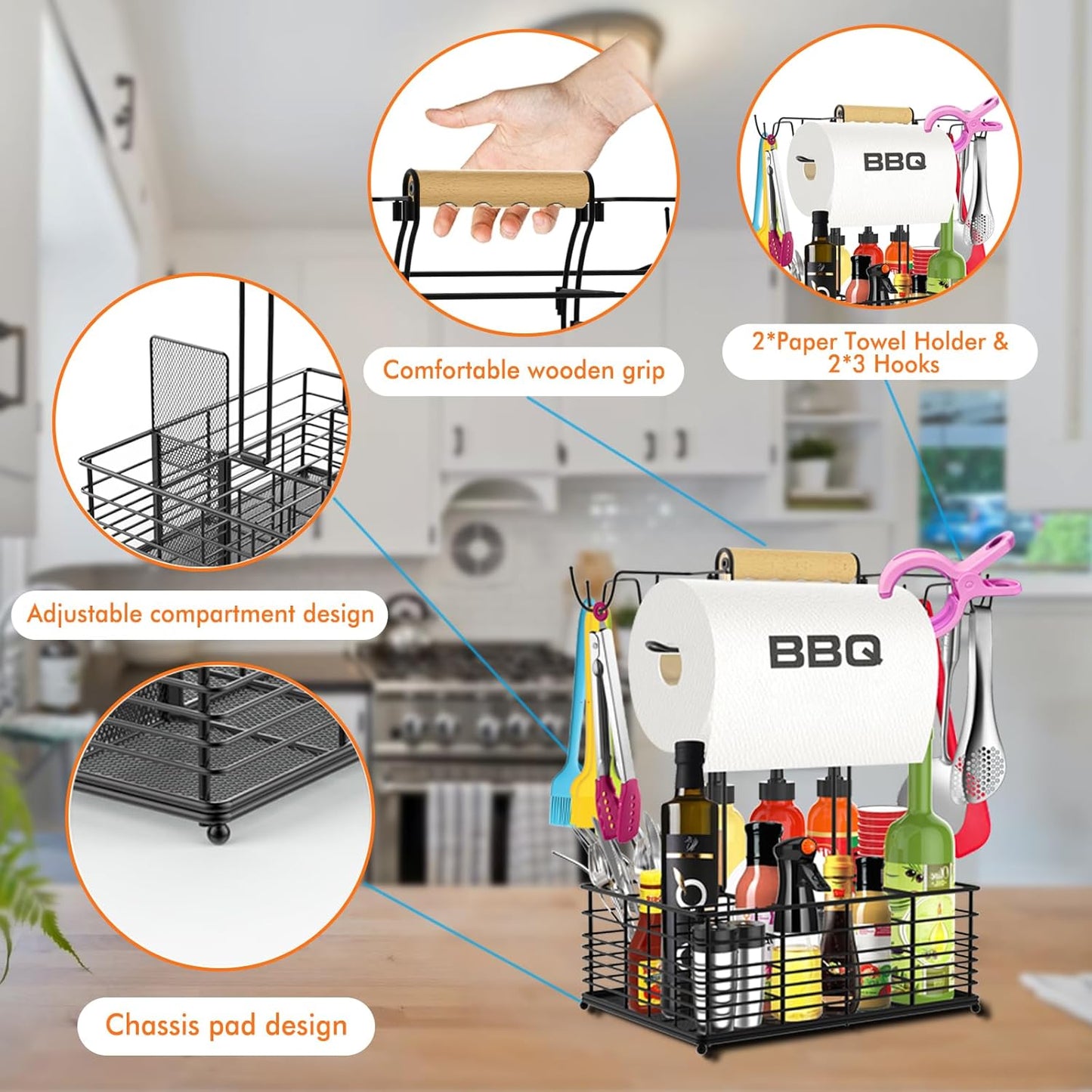 BBQ Grill Caddy – Outdoor Grill Organizer for Camping, Tailgates & Outdoor Kitchens, Great Gift for Men
