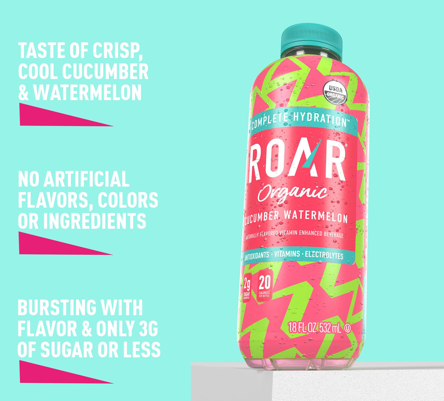 Roar Complete Hydration Organic - Electrolyte Drinks Loaded with Vitamins C, B5, B12 - Non-GMO, Gluten-Free - Dragonfruit Punch - 12 pc