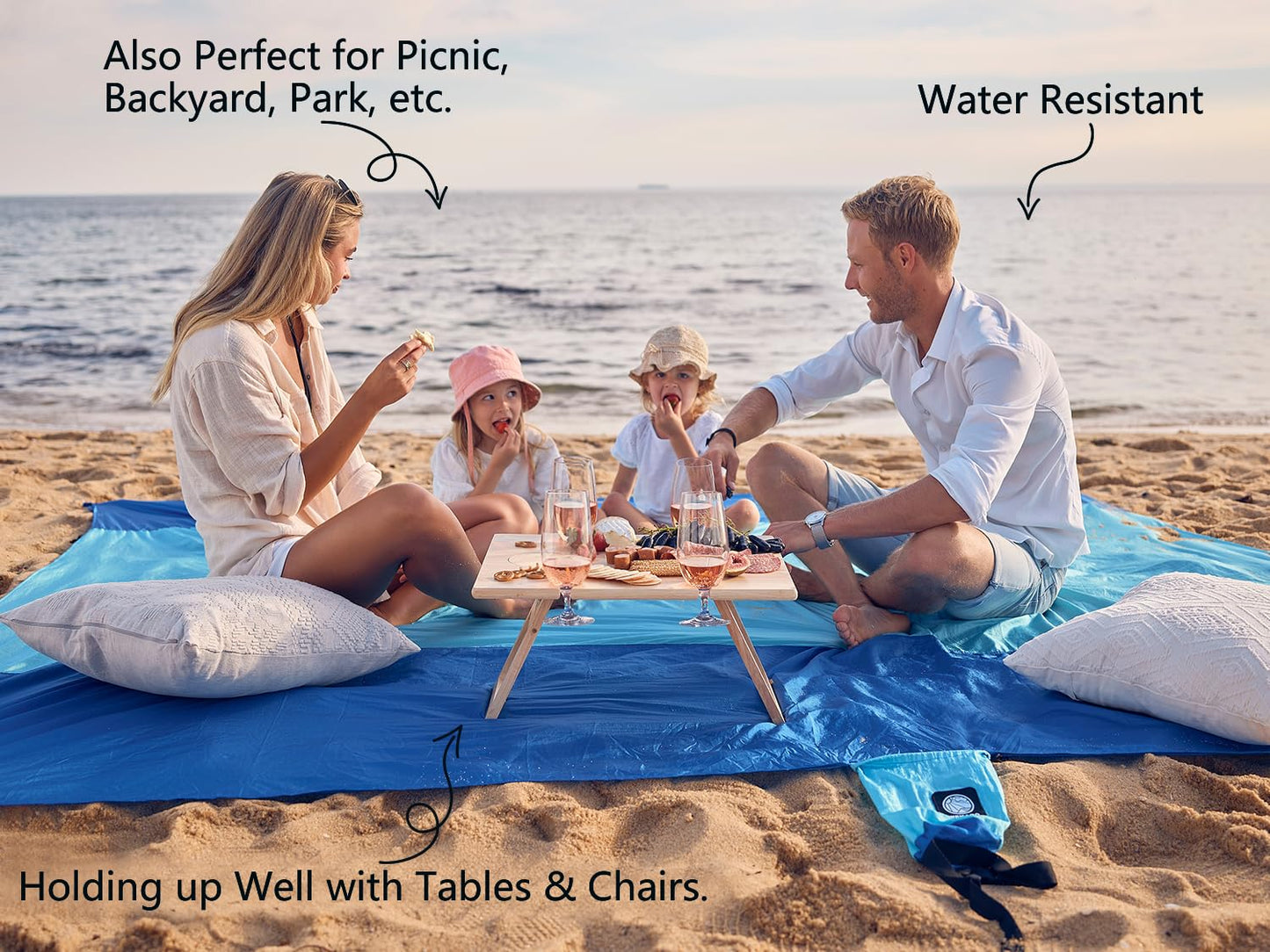 WEKAPO Extra Large Beach Blanket – Sandproof, Waterproof & Quick-Dry Mat with Stakes & Corner Pockets