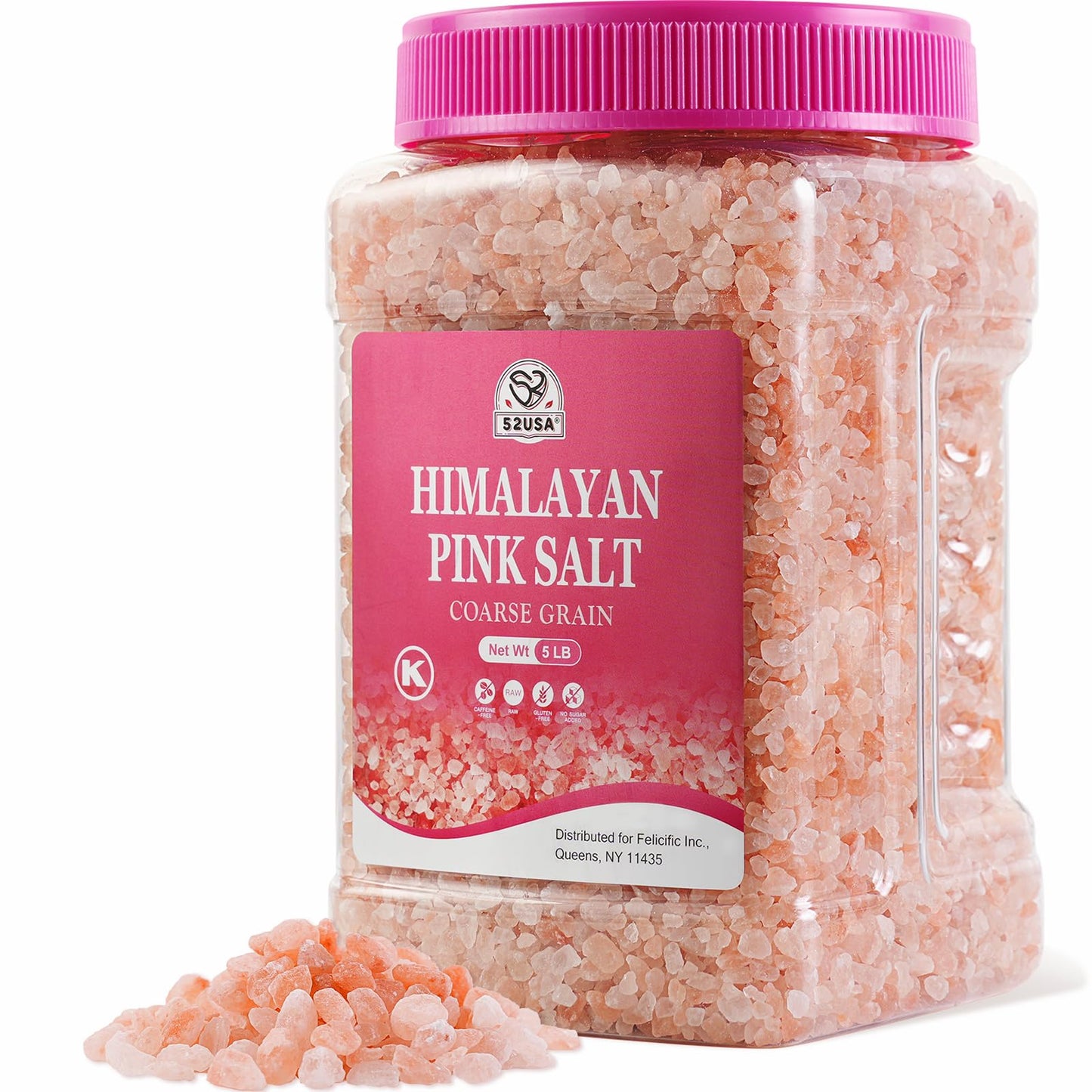52USA Himalayan Pink Salt – Coarse Grain Rock Salt for Grinder (2 lb, Kosher Certified)