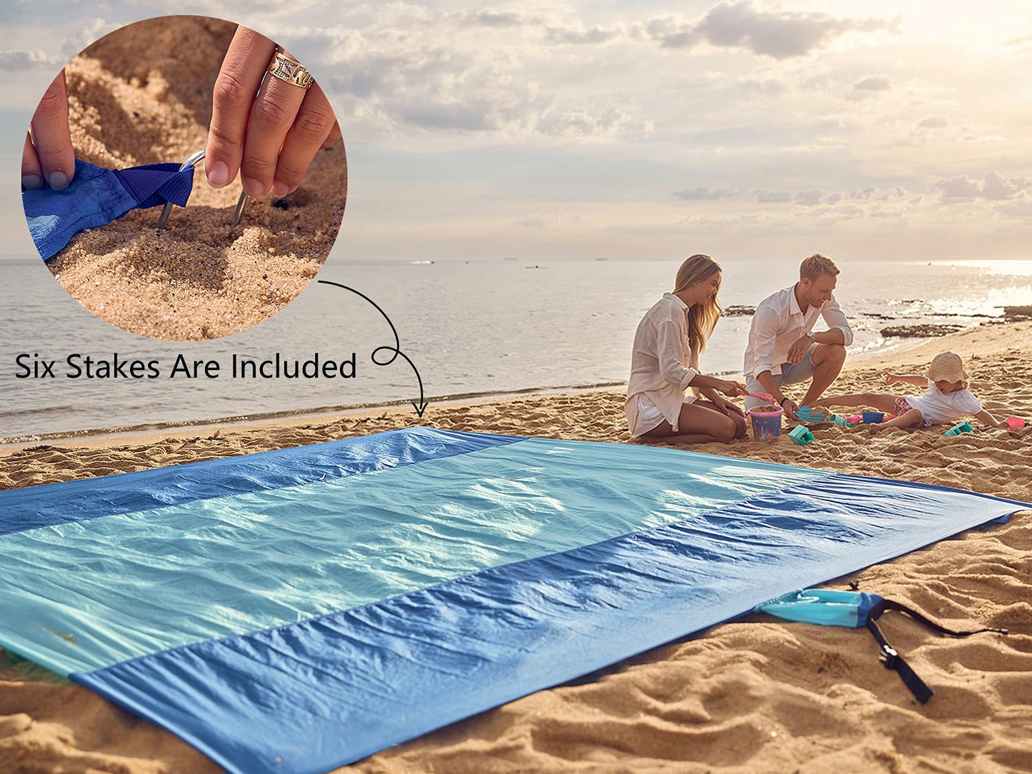WEKAPO Extra Large Beach Blanket – Sandproof, Waterproof & Quick-Dry Mat with Stakes & Corner Pockets