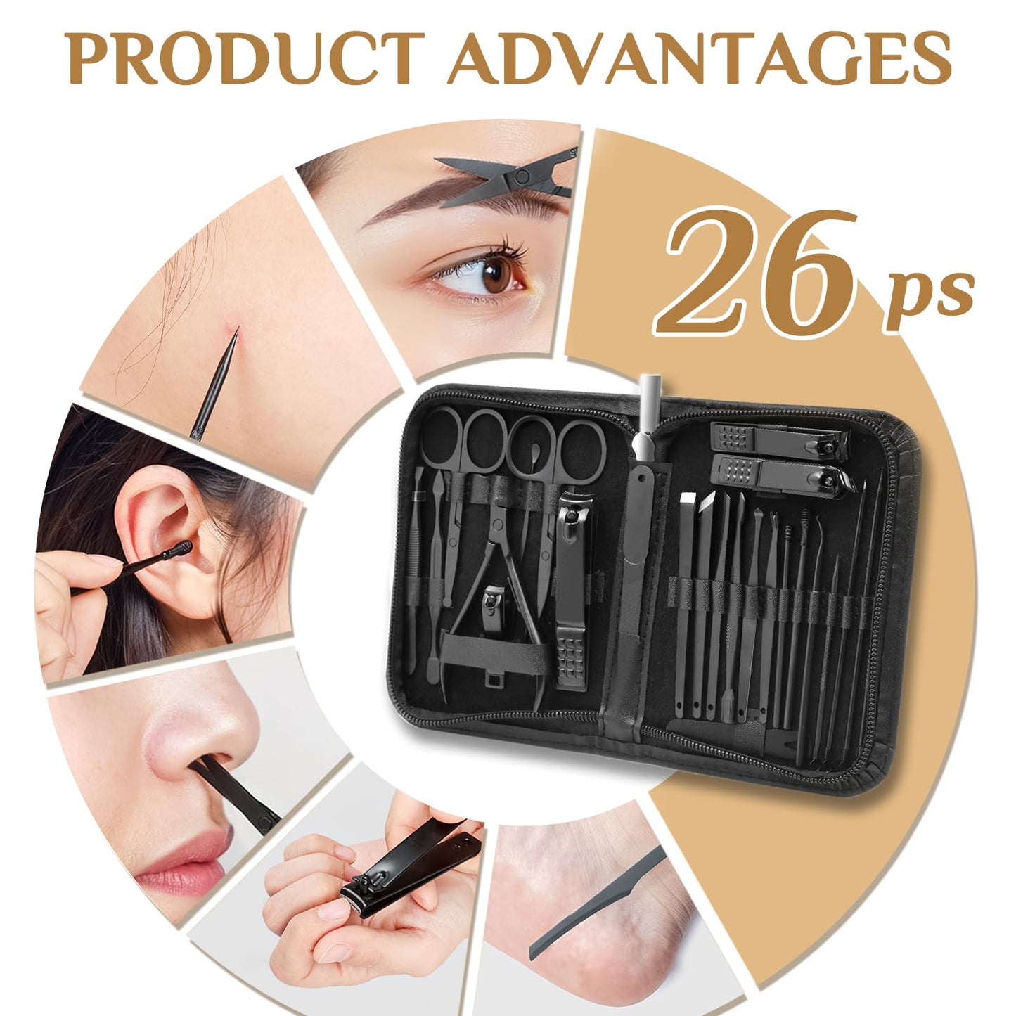 26-Piece Professional Manicure Set – Stainless Steel Nail Care Kit with Luxurious Travel Case