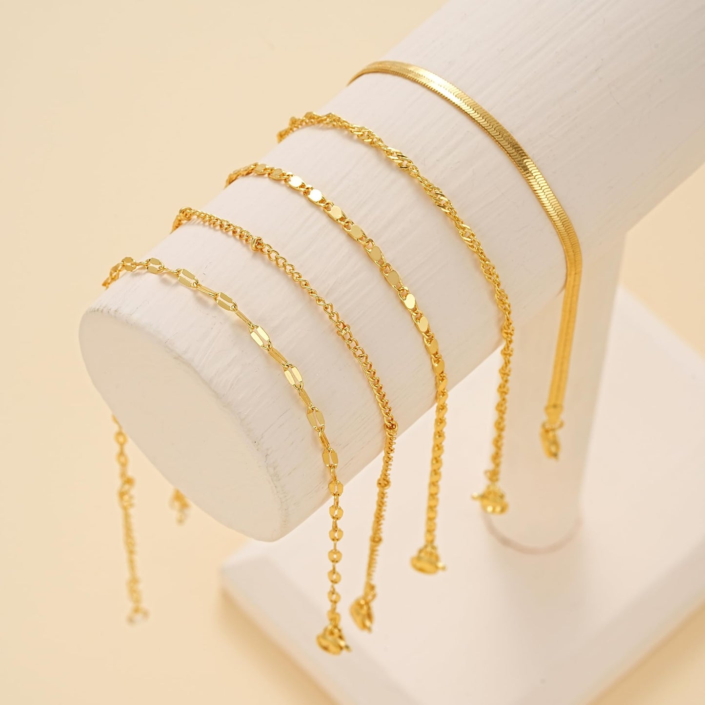 iF YOU 5-Piece Gold Anklet Set – 14K Plated Waterproof Layered Cuban Link Chains, Adjustable Beach Jewelry