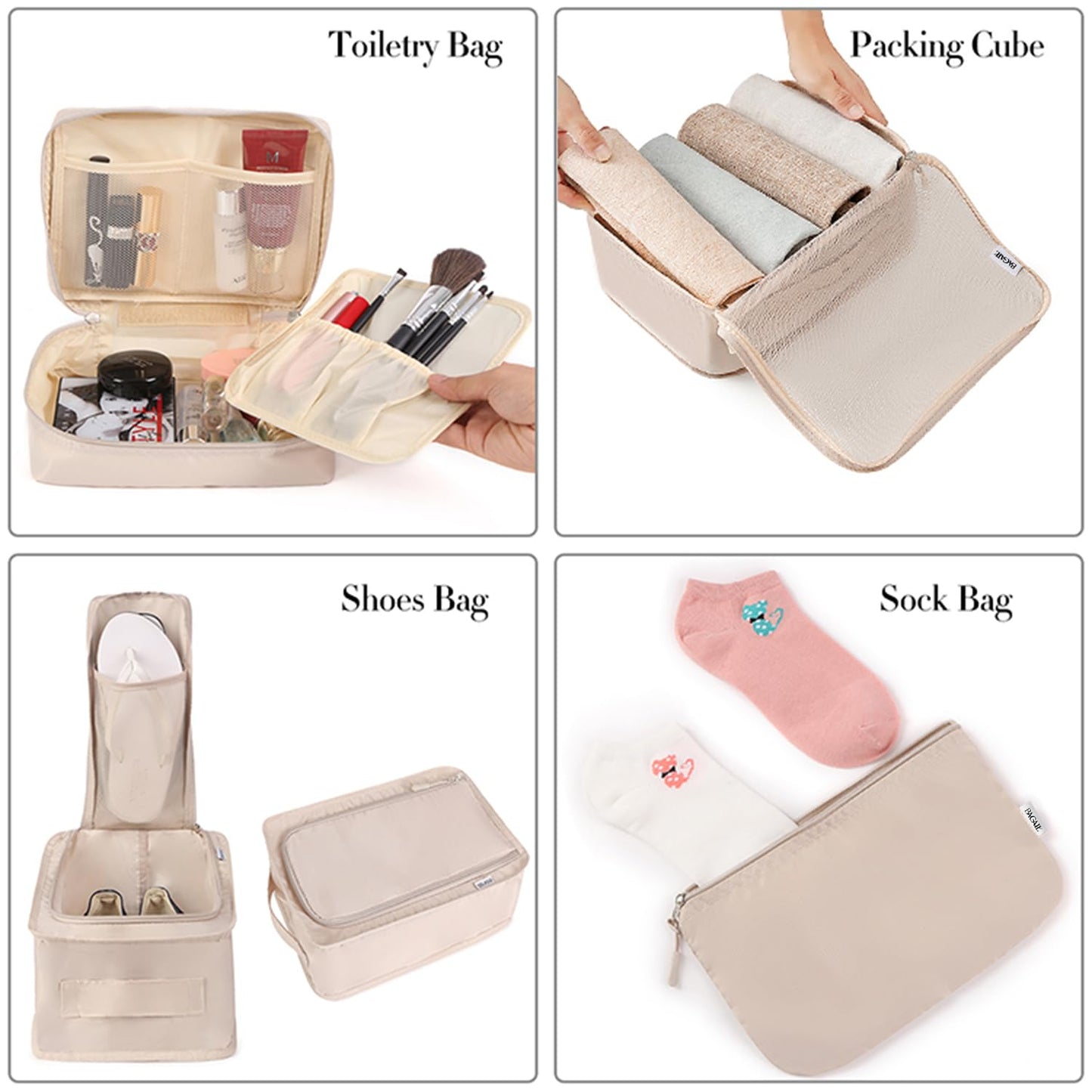 BAGAIL 8-Piece Packing Cubes Set – Cream Travel Organizer Bags for Luggage & Accessories
