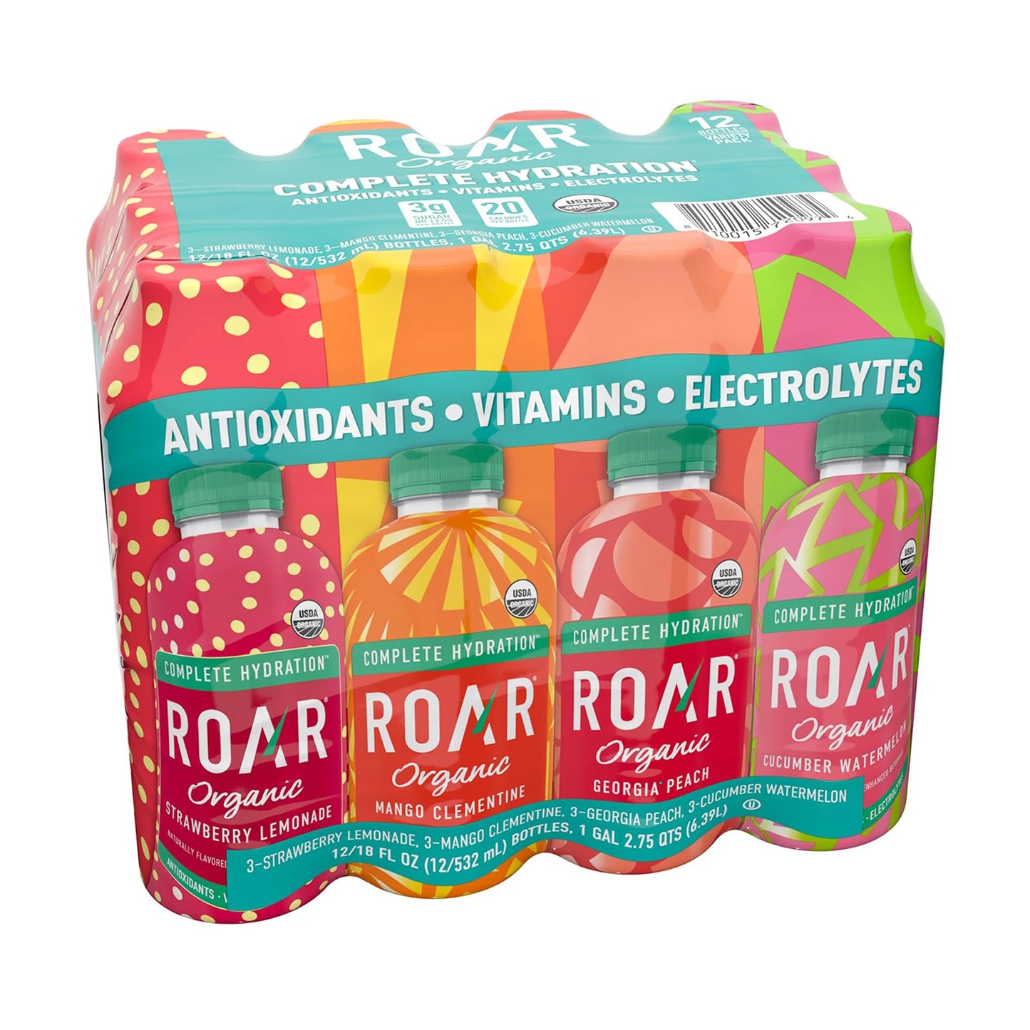 Roar Complete Hydration Organic - Electrolyte Drinks Loaded with Vitamins C, B5, B12 - Non-GMO, Gluten-Free - Dragonfruit Punch - 12 pc