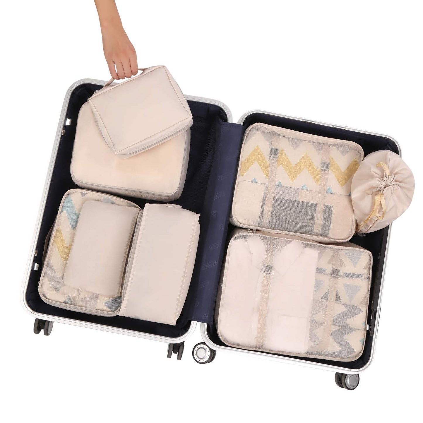 BAGAIL 8-Piece Packing Cubes Set – Cream Travel Organizer Bags for Luggage & Accessories