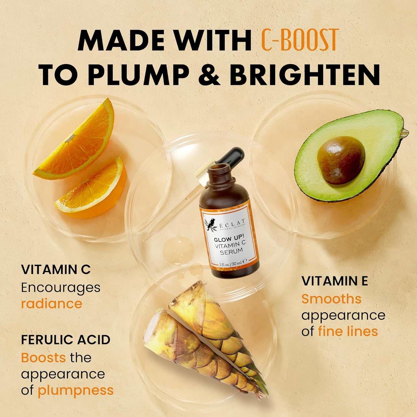 Vitamin C Face Serum – Brightening Anti-Aging Skincare with Hyaluronic, Ferulic Acid & Vitamin E (30ml)