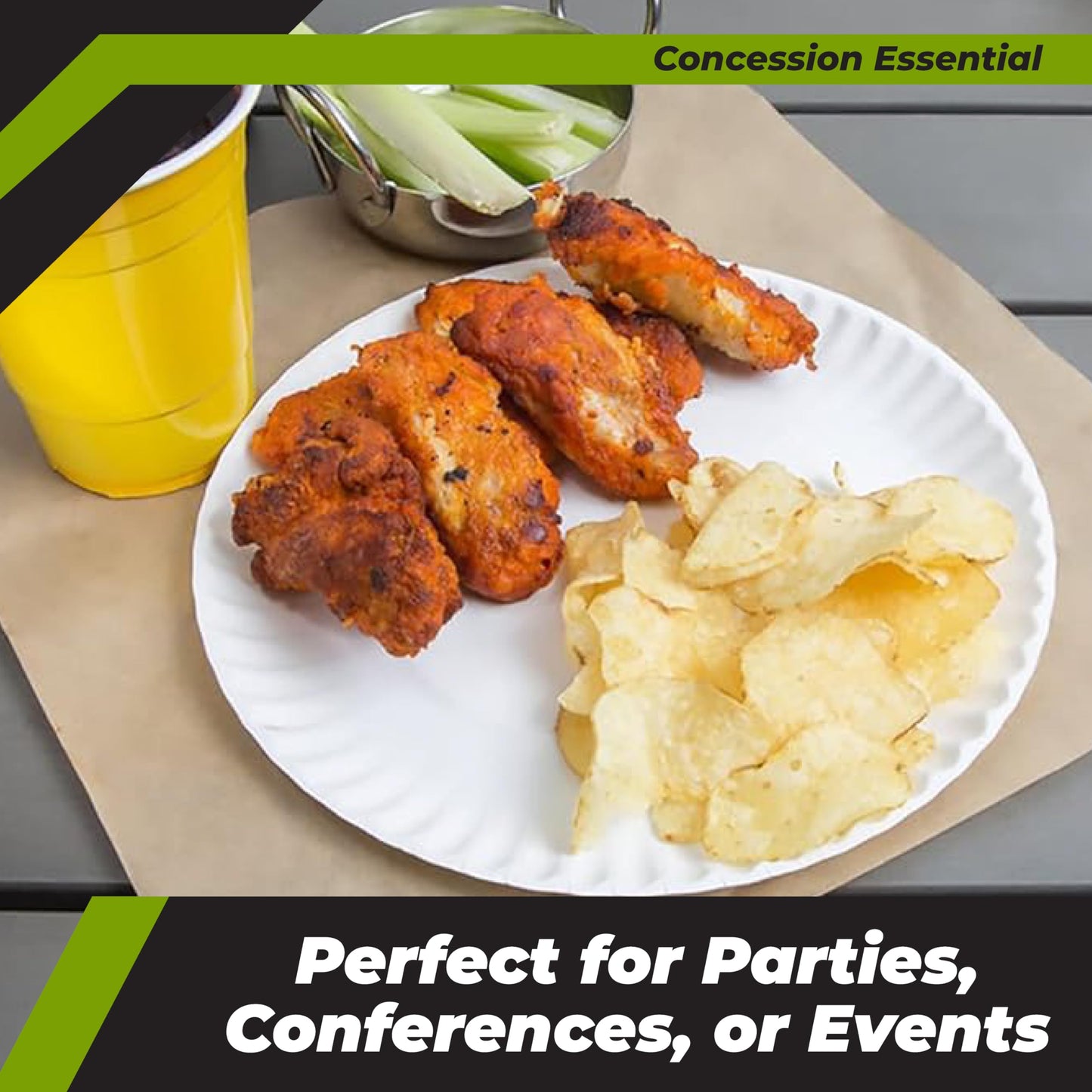 Concession Essentials 9” Paper Plates – Uncoated White Disposable Plates (200 Count)