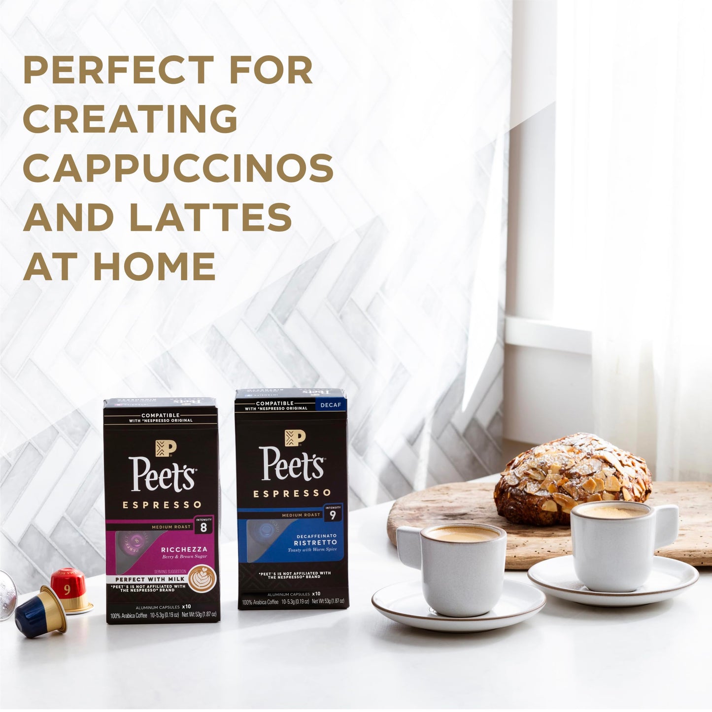 Peet’s Espresso Capsules – Medium Roast Ricchezza (50 Count, Nespresso Original Compatible)