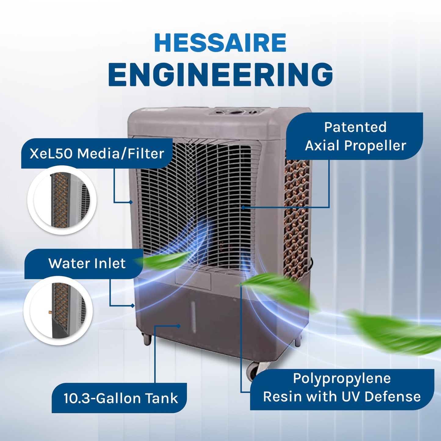Hessaire MC37M Evaporative Cooling Fan – 3100 CFM Portable Cooler for Indoor/Outdoor Use (950 sq. ft., Gray)
