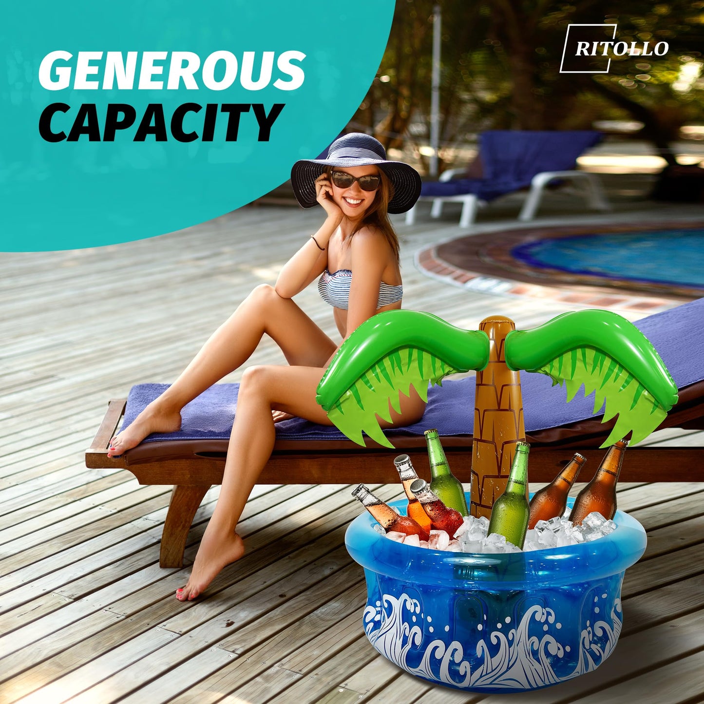33.5” Inflatable Palm Tree Cooler – Tropical Drink Holder for Pool, Luau & Beach Party Decorations
