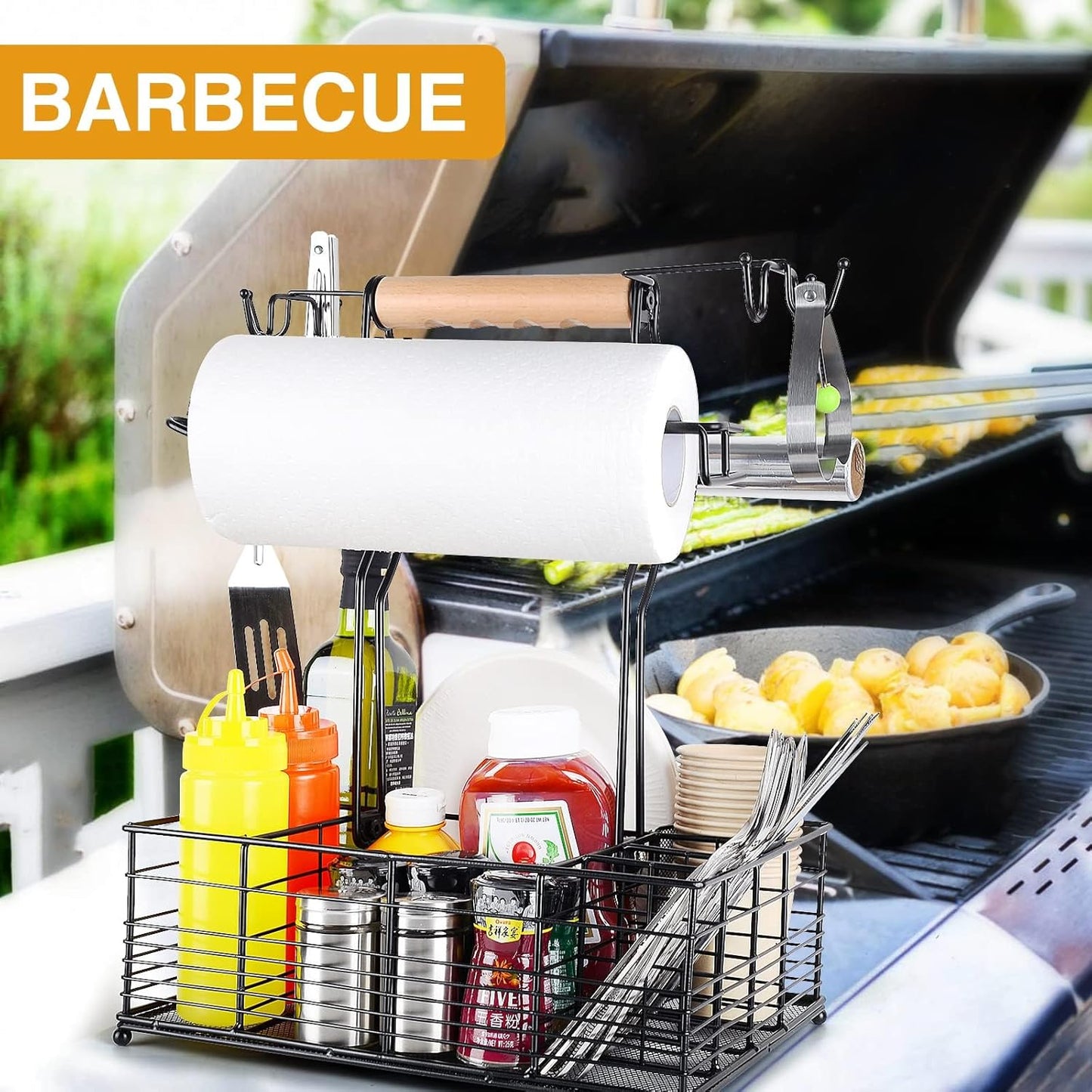 BBQ Grill Caddy – Outdoor Grill Organizer for Camping, Tailgates & Outdoor Kitchens, Great Gift for Men