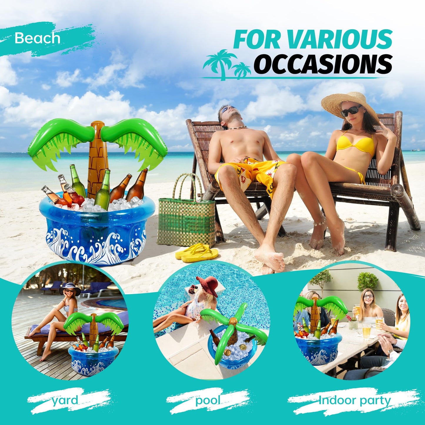 33.5” Inflatable Palm Tree Cooler – Tropical Drink Holder for Pool, Luau & Beach Party Decorations