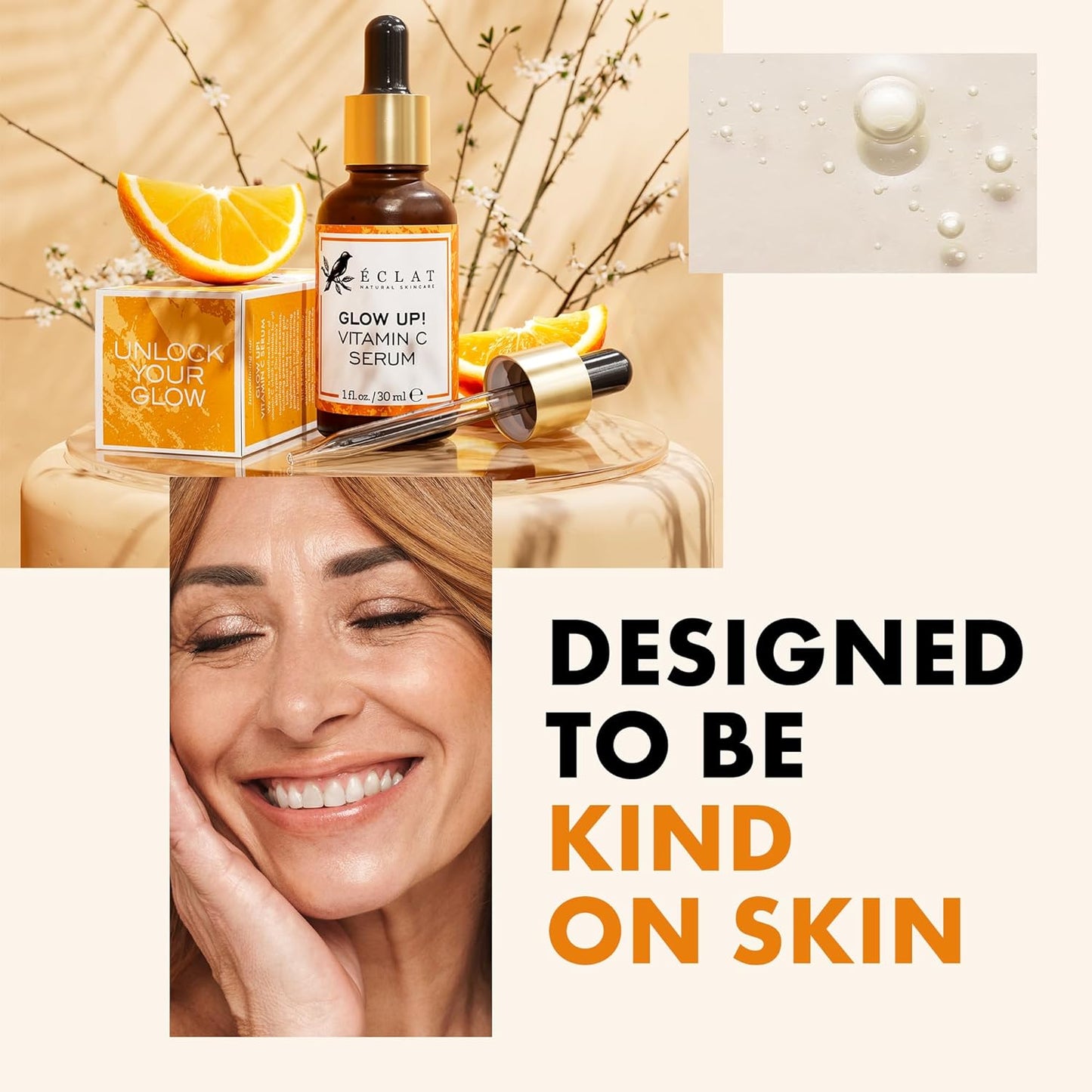 Vitamin C Face Serum – Brightening Anti-Aging Skincare with Hyaluronic, Ferulic Acid & Vitamin E (30ml)