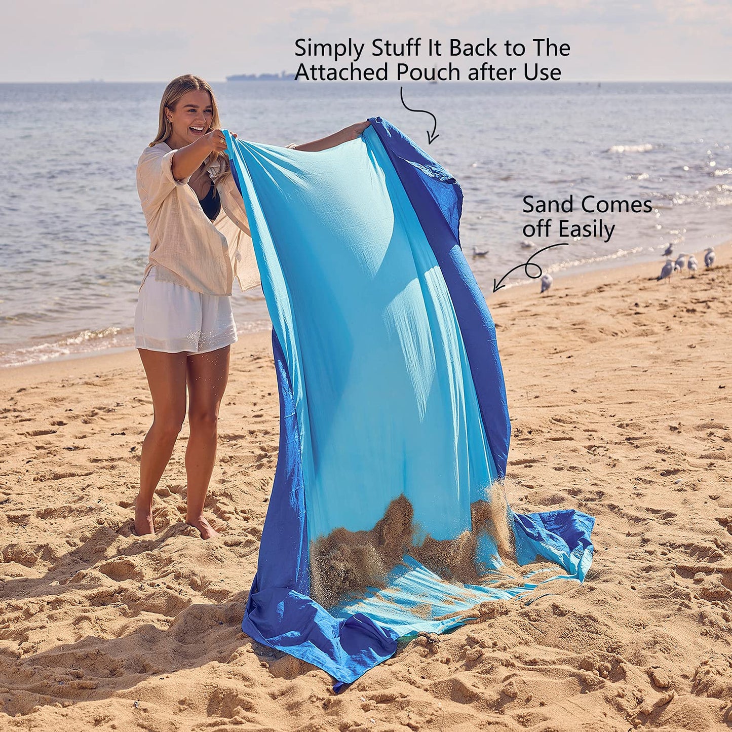 WEKAPO Extra Large Beach Blanket – Sandproof, Waterproof & Quick-Dry Mat with Stakes & Corner Pockets