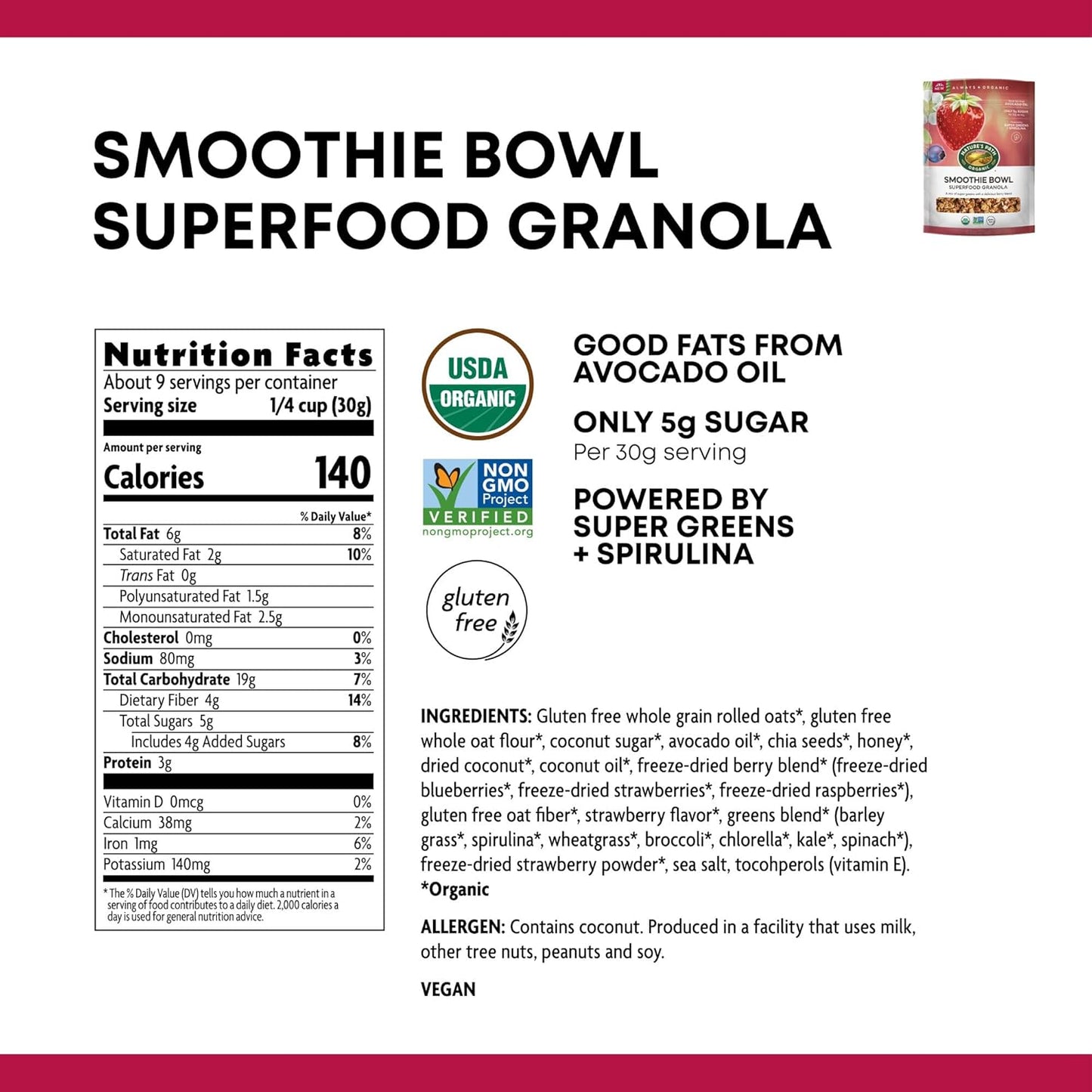 Nature's Path Superfood Granola – Organic Smoothie Bowl Topping (9.5oz, Gluten-Free)