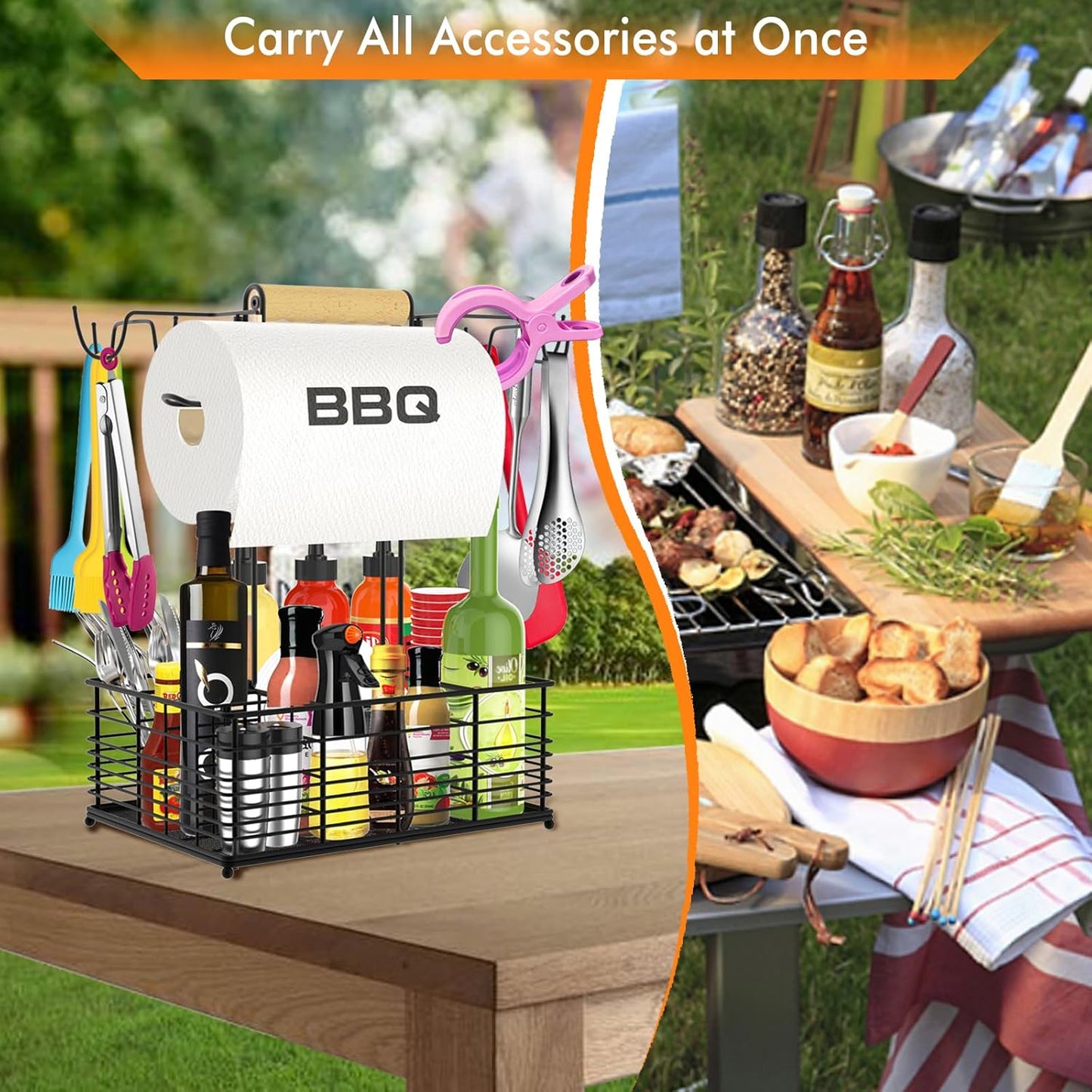 BBQ Grill Caddy – Outdoor Grill Organizer for Camping, Tailgates & Outdoor Kitchens, Great Gift for Men