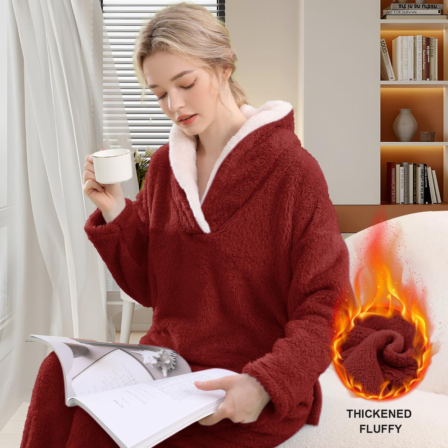 Women’s Fuzzy Fleece Pajama Set – Soft Pullover & Pants Loungewear for Winter Comfort