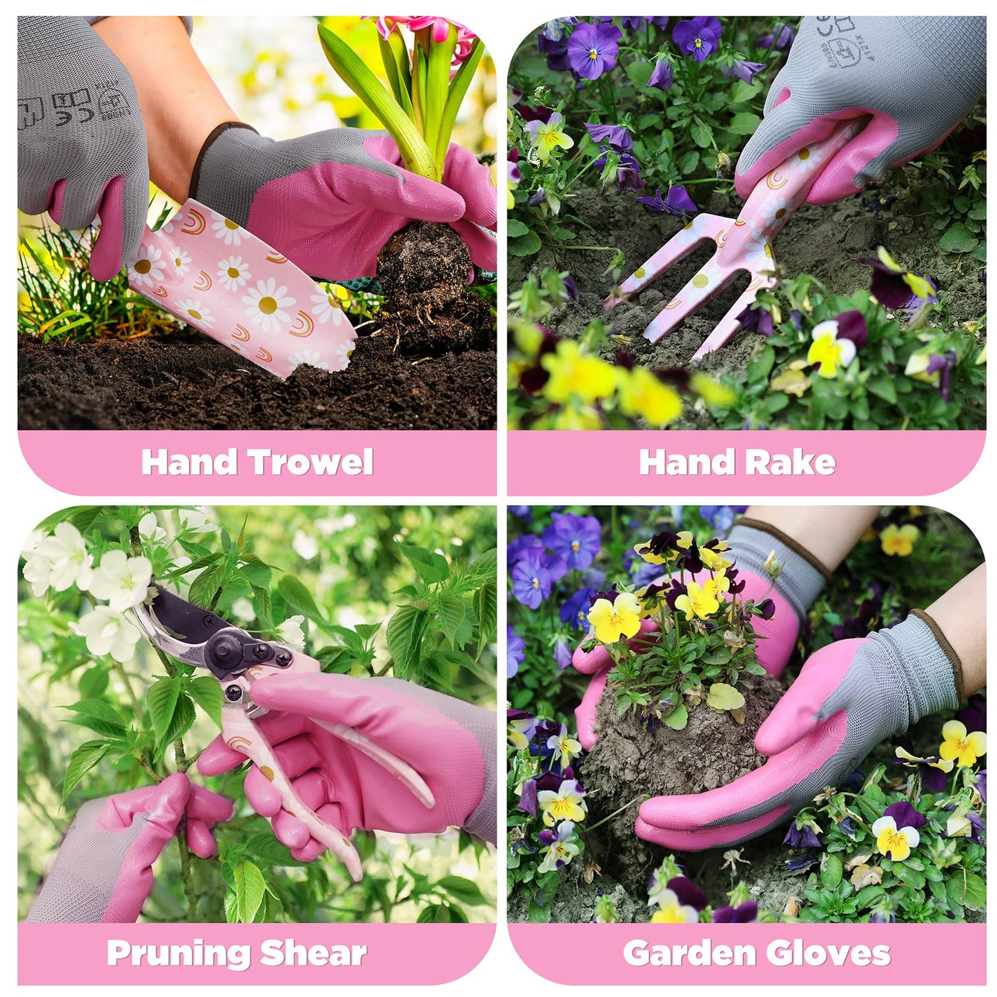 WORKPRO 5-Piece Gardening Tool Set – Heavy Duty Aluminum Tools with Pink Tote, Gift for Women