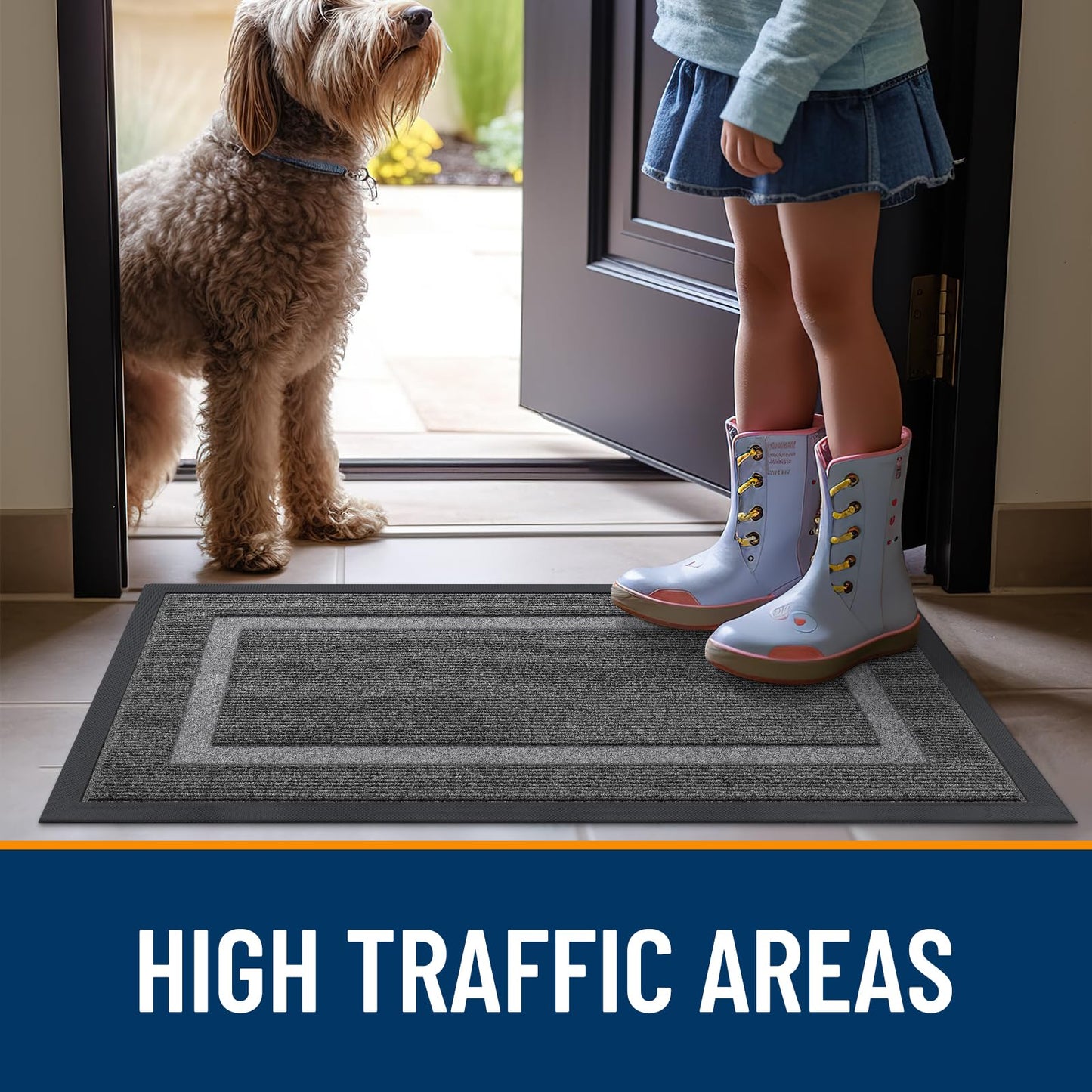 OLANLY Front Door Mat (29.5x17, Grey) – Waterproof All-Weather Rubber Entryway Rug for Indoor/Outdoor Use