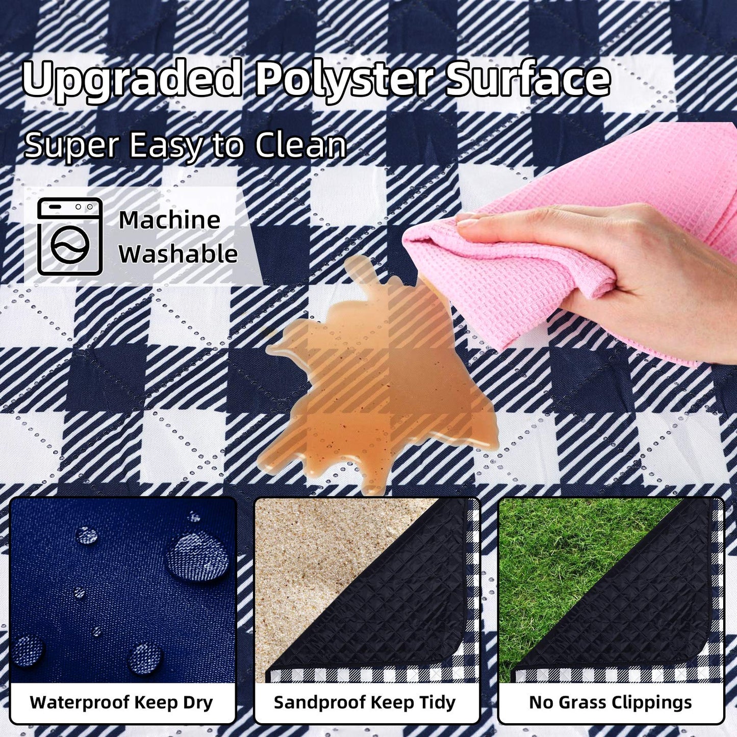 ZAZE Extra Large Picnic Blanket (80"x80") – Waterproof Foldable Mat for Beach, Camping & Lawn (Black/White)