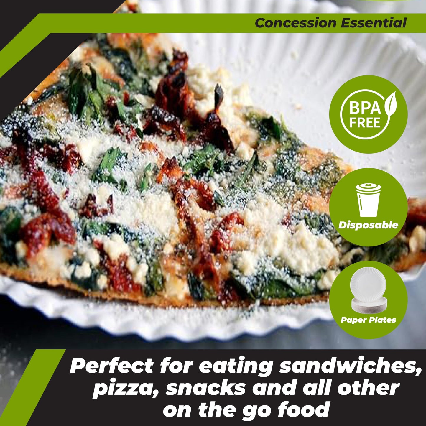 Concession Essentials 9” Paper Plates – Uncoated White Disposable Plates (200 Count)