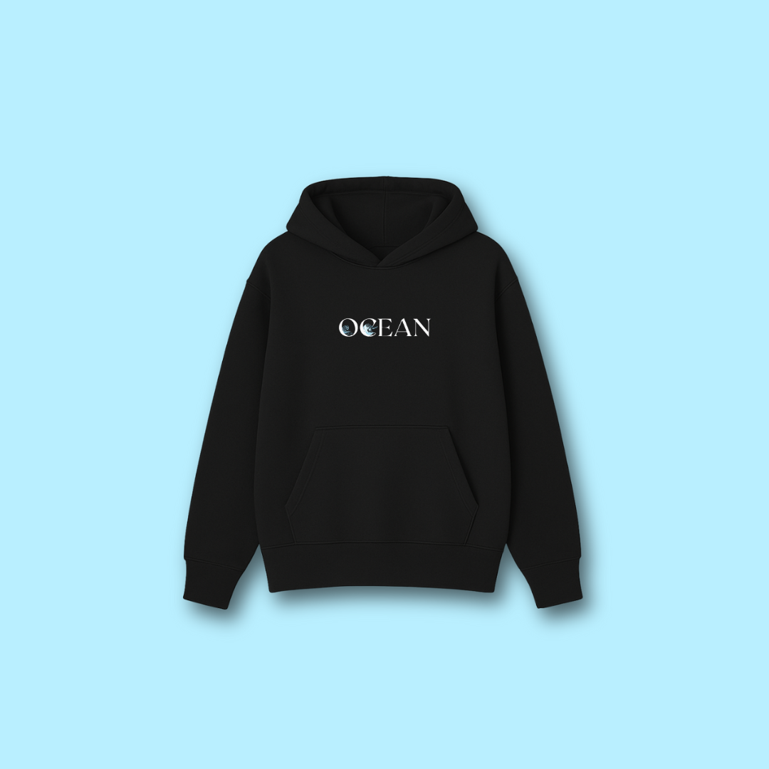 "Tide-Form" Oversize Ocean Hoodie (Jet Black)