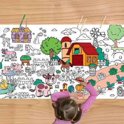 Farm Animal Giant Coloring Poster – 30x72” Paper Tablecloth for Kids’ Crafts, Parties & Farm-Themed Fun