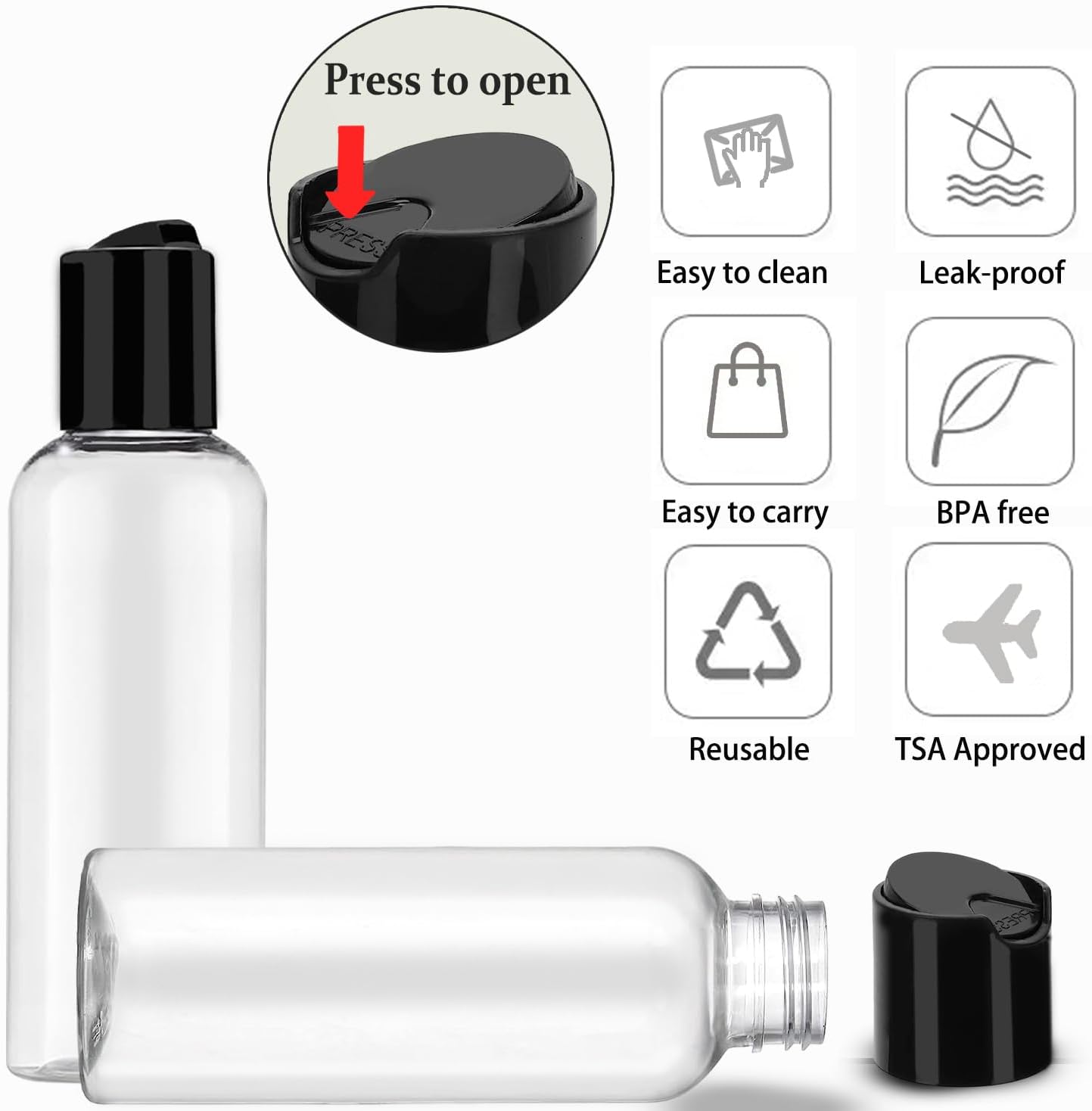 5-Pack TSA Approved Travel Bottles – 3.4 oz Leakproof Containers with Labels for Toiletries