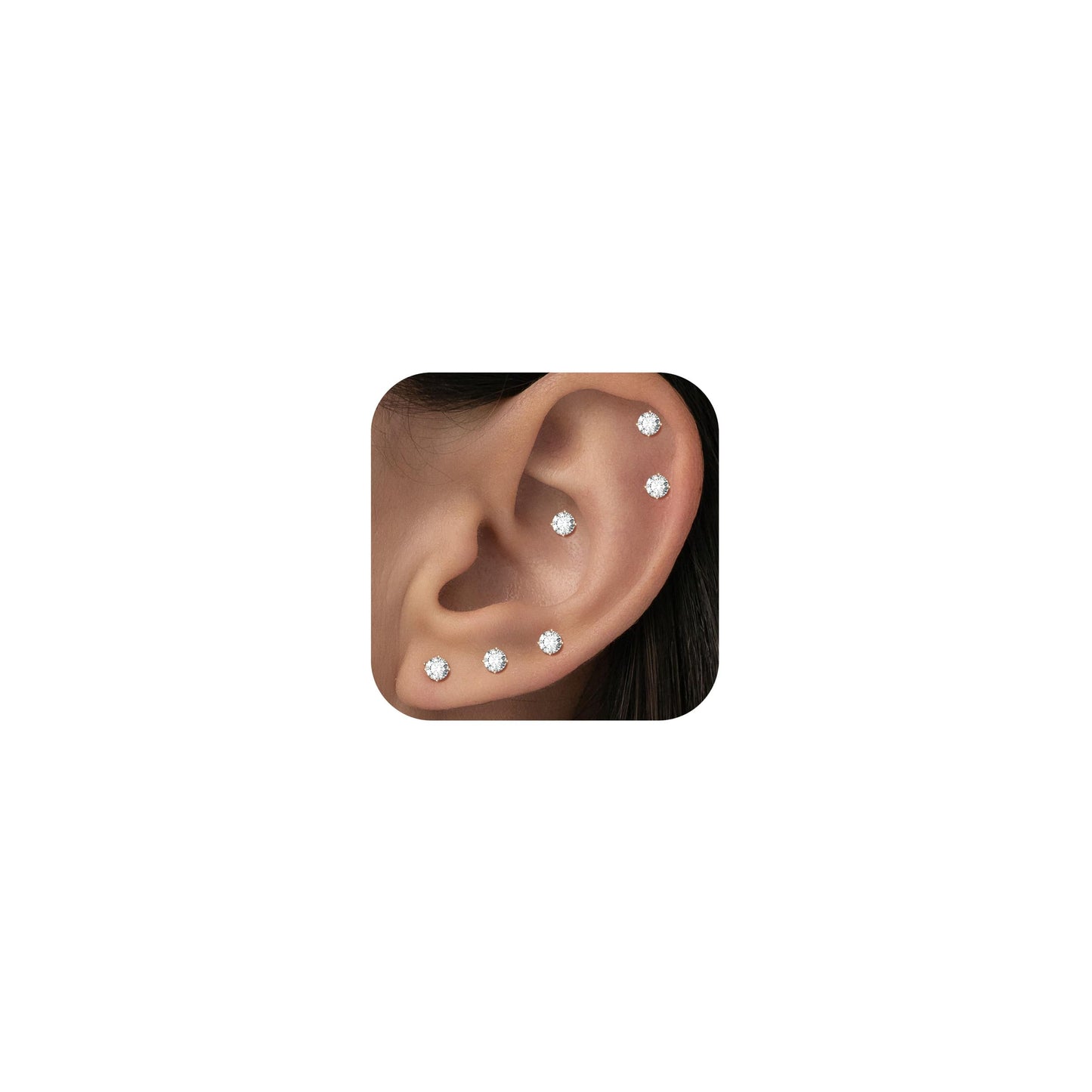 10-Pair Cubic Zirconia Stud Earrings Set – Hypoallergenic Stainless Steel for Sensitive Ears & Multiple Piercings