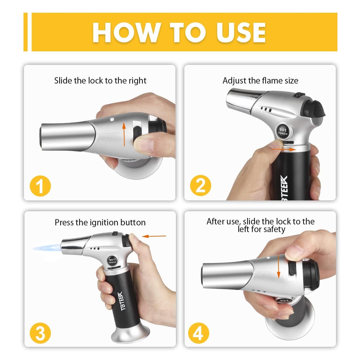 TBTEEK Butane Torch – Adjustable Flame Kitchen Torch with Safety Lock for Cooking, Baking & DIY (Fuel Not Included)