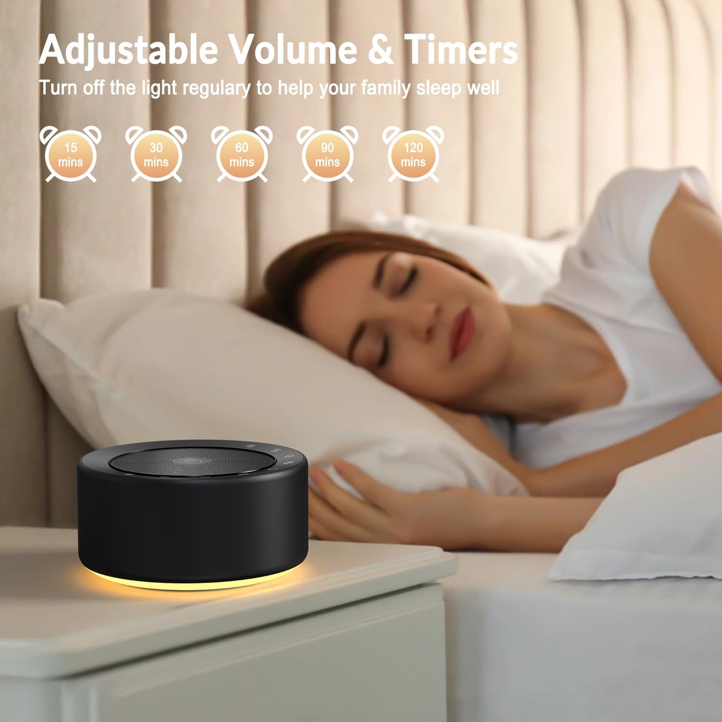 Kipcush White Noise Machine – 30 Soothing Sounds with Night Light & Timer