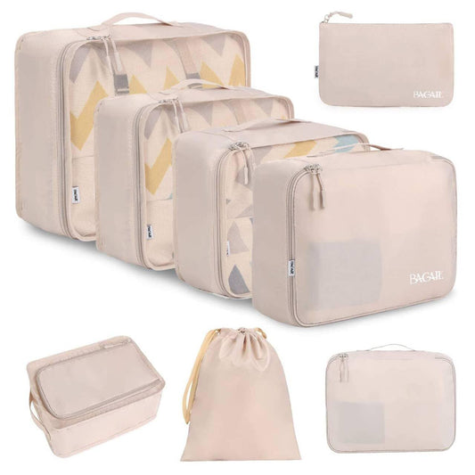 BAGAIL 8-Piece Packing Cubes Set – Cream Travel Organizer Bags for Luggage & Accessories
