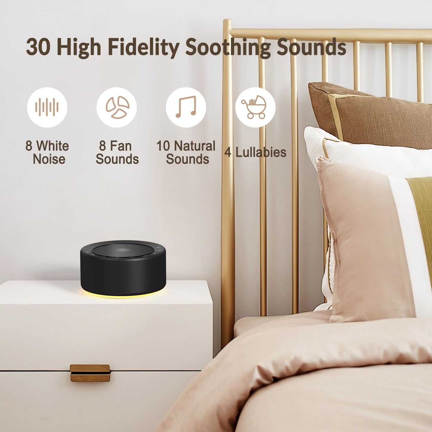Kipcush White Noise Machine – 30 Soothing Sounds with Night Light & Timer