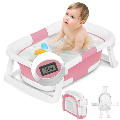 Collapsible Baby Bathtub – Portable Tub with Cushion & Thermometer (0–36 Months)