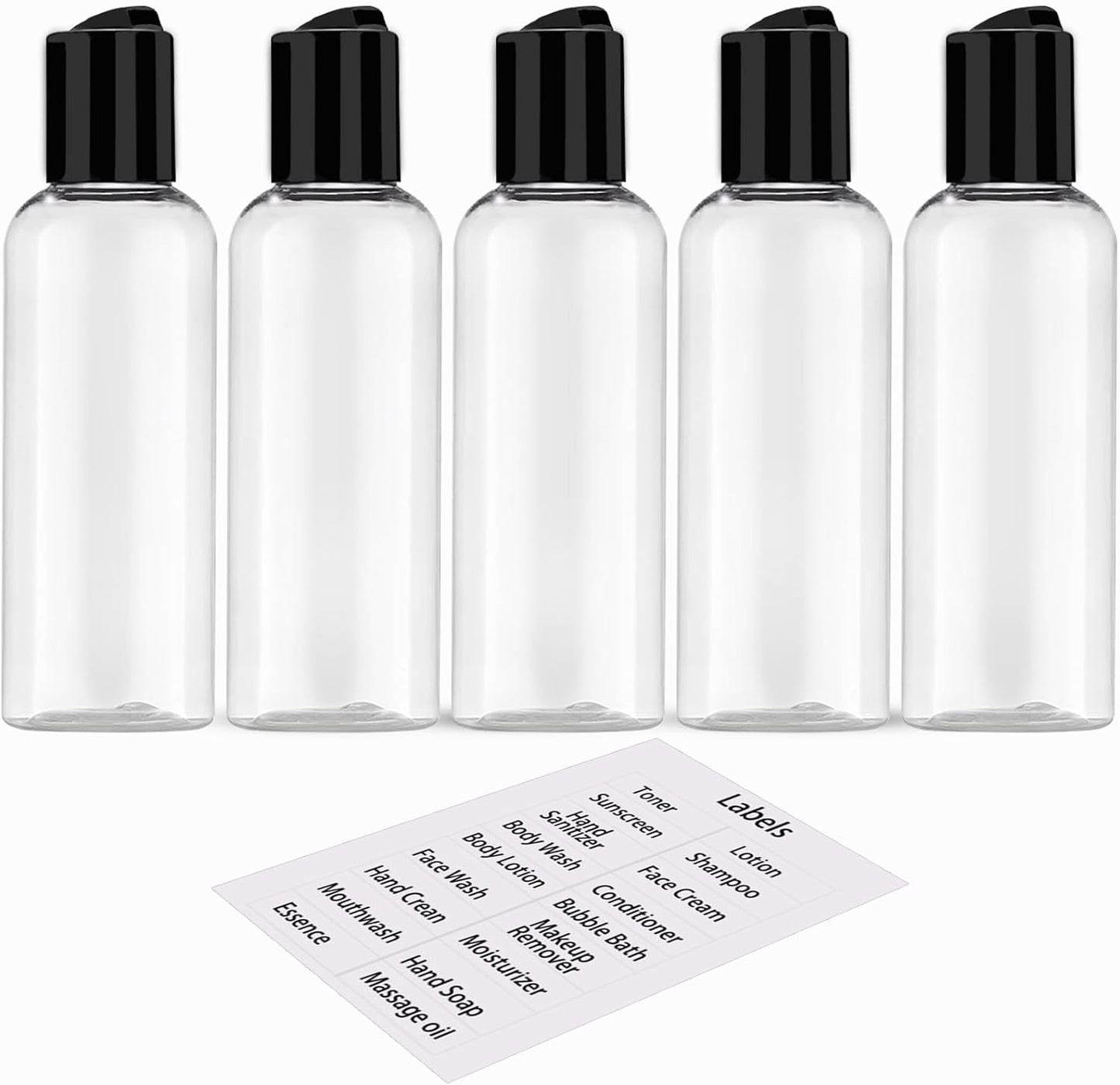 5-Pack TSA Approved Travel Bottles – 3.4 oz Leakproof Containers with Labels for Toiletries