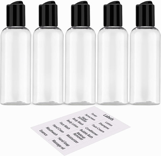 5-Pack TSA Approved Travel Bottles – 3.4 oz Leakproof Containers with Labels for Toiletries