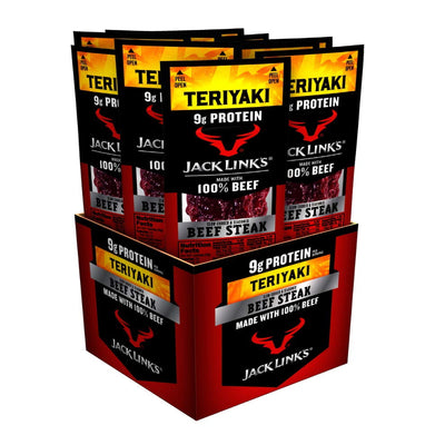 Jack Link’s Teriyaki Beef Steak – 12-Pack Protein Snack, 100% Beef, Keto-Friendly (1oz Each)