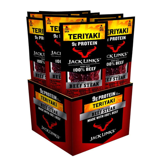 Jack Link’s Teriyaki Beef Steak – 12-Pack Protein Snack, 100% Beef, Keto-Friendly (1oz Each)