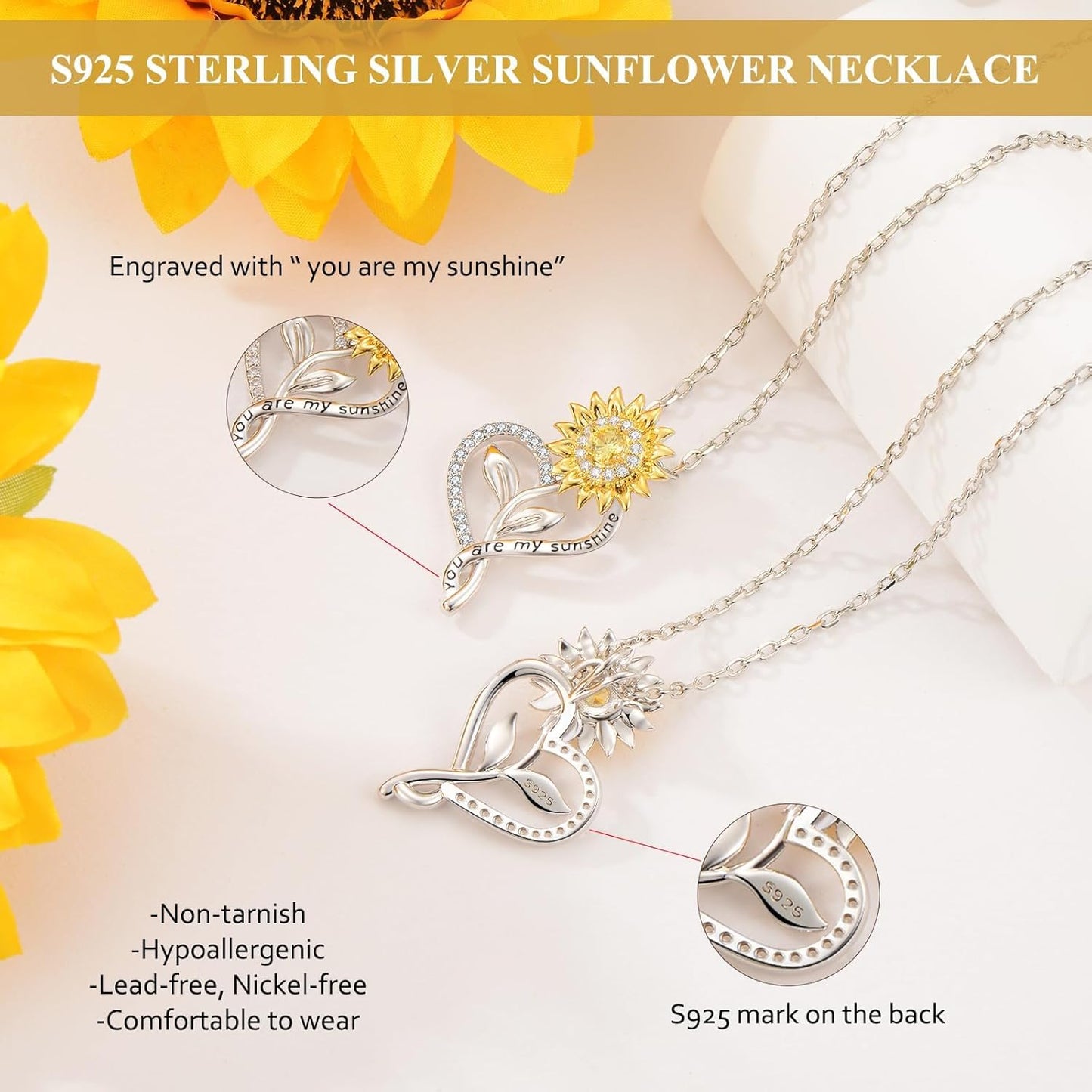 18K Gold Plated Sunflower Necklace – “You Are My Sunshine” Gift for Wife, Mom, or Daughter