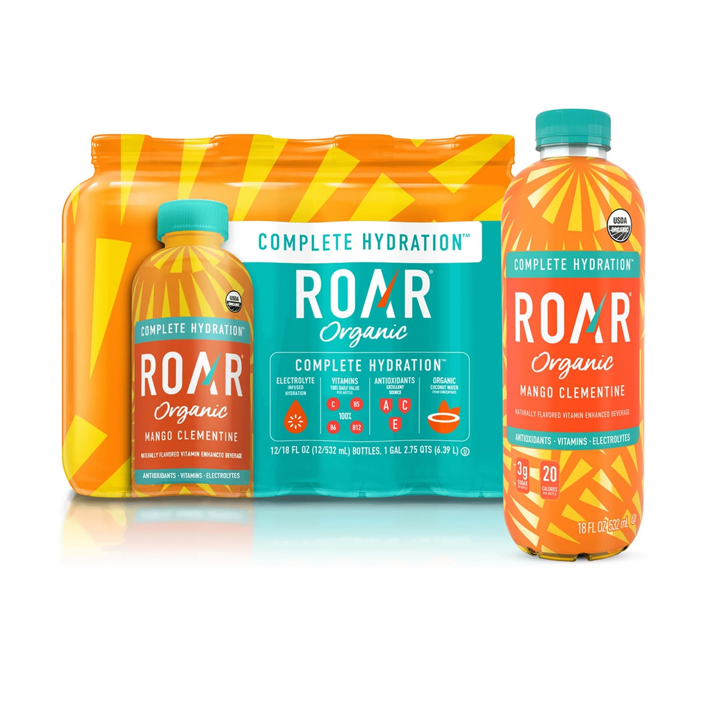 Roar Complete Hydration Organic - Electrolyte Drinks Loaded with Vitamins C, B5, B12 - Non-GMO, Gluten-Free - Dragonfruit Punch - 12 pc